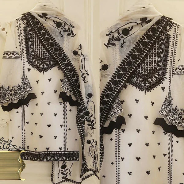 Agha Noor 3Pc Embroidered Lawn Suit With Embroidered Bamber Chiffon Dupatta