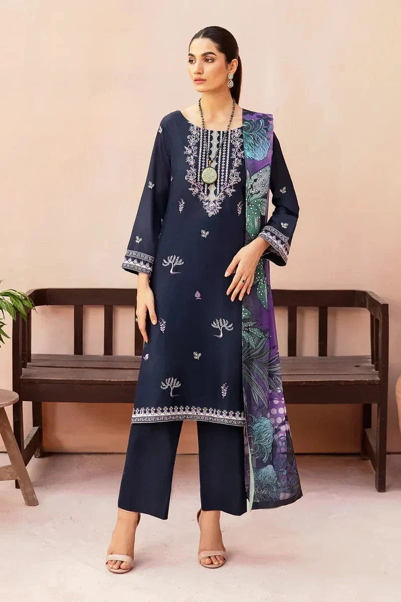 Sapphire 3Pc Embroidered Lawn Suit With Digital Printed Slub Dupatta