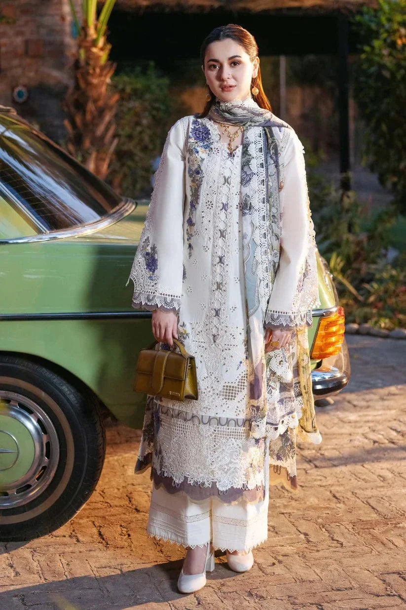 Qalamkar 3Pc Embroidered Lawn Suit With Khaadi Slub Dupatta