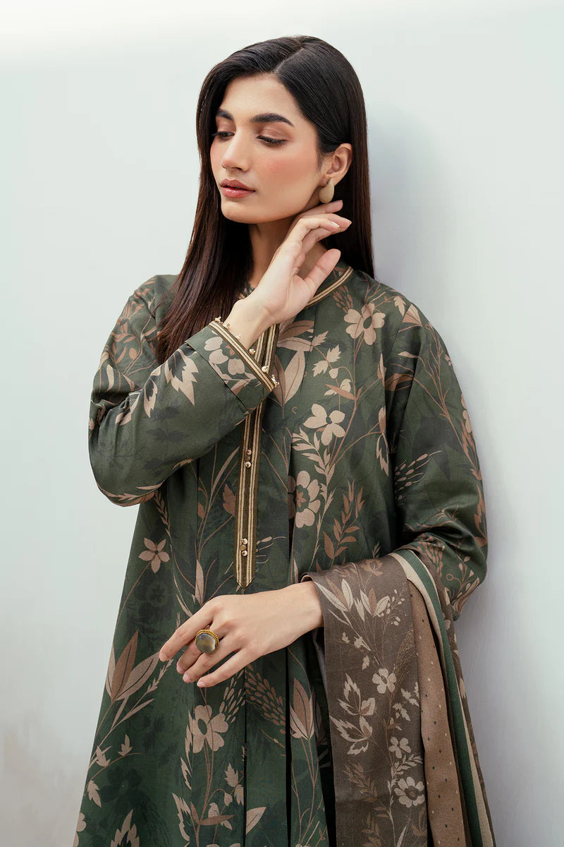 Baroque 3Pc Digital Printed Synthetic Bana Dora Lawn Suit With Digital Printed Voil Dupatta