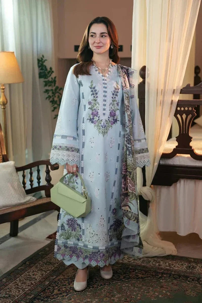 Qalamkar 3Pc Embroidered Lawn Suit With Printed Slub Dupatta