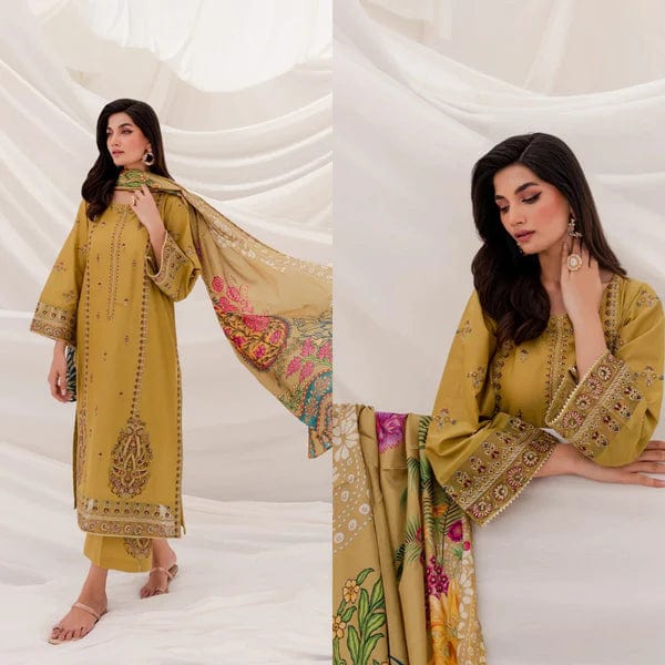 Sapphire 3Pc Embroidered Lawn Suit With Slub Print Dupatta