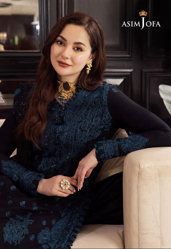 Asim Jofa 3Pc Embroidered Lawn Suit With Embroidered Chiffon Dupatta