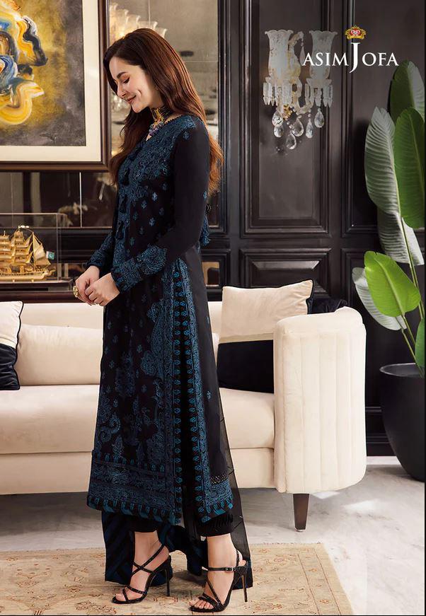 Asim Jofa 3Pc Embroidered Lawn Suit With Embroidered Chiffon Dupatta
