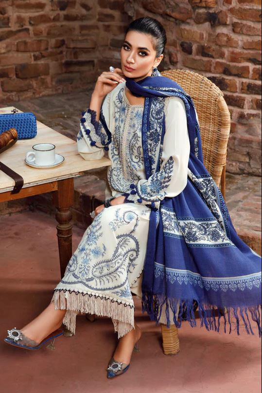 Maria B. 3Pc Embroidered Lawn Suit with Digital Printed Voil Dupatta