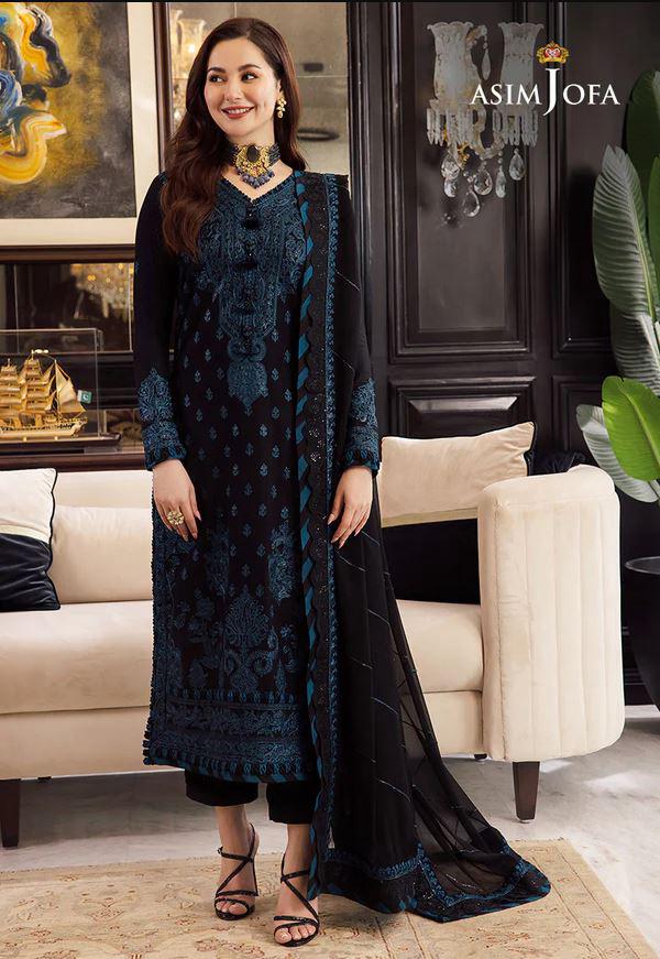 Asim Jofa 3Pc Embroidered Lawn Suit With Embroidered Chiffon Dupatta