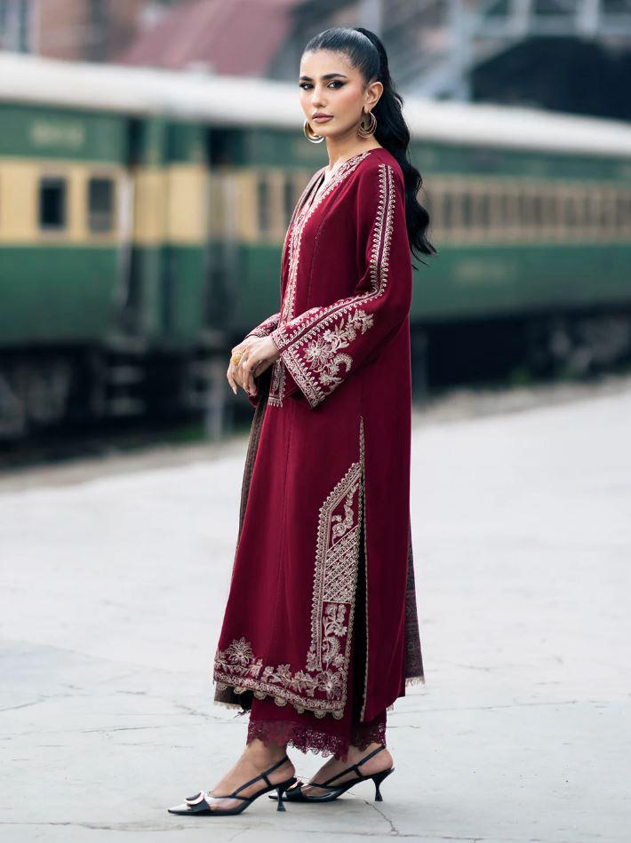 Zara Shahjahan 3Pc Embroidered Lawn Suit with Digital Printed Voil Dupatta