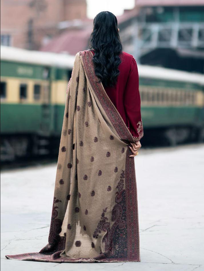 Zara Shahjahan 3Pc Embroidered Lawn Suit with Digital Printed Voil Dupatta