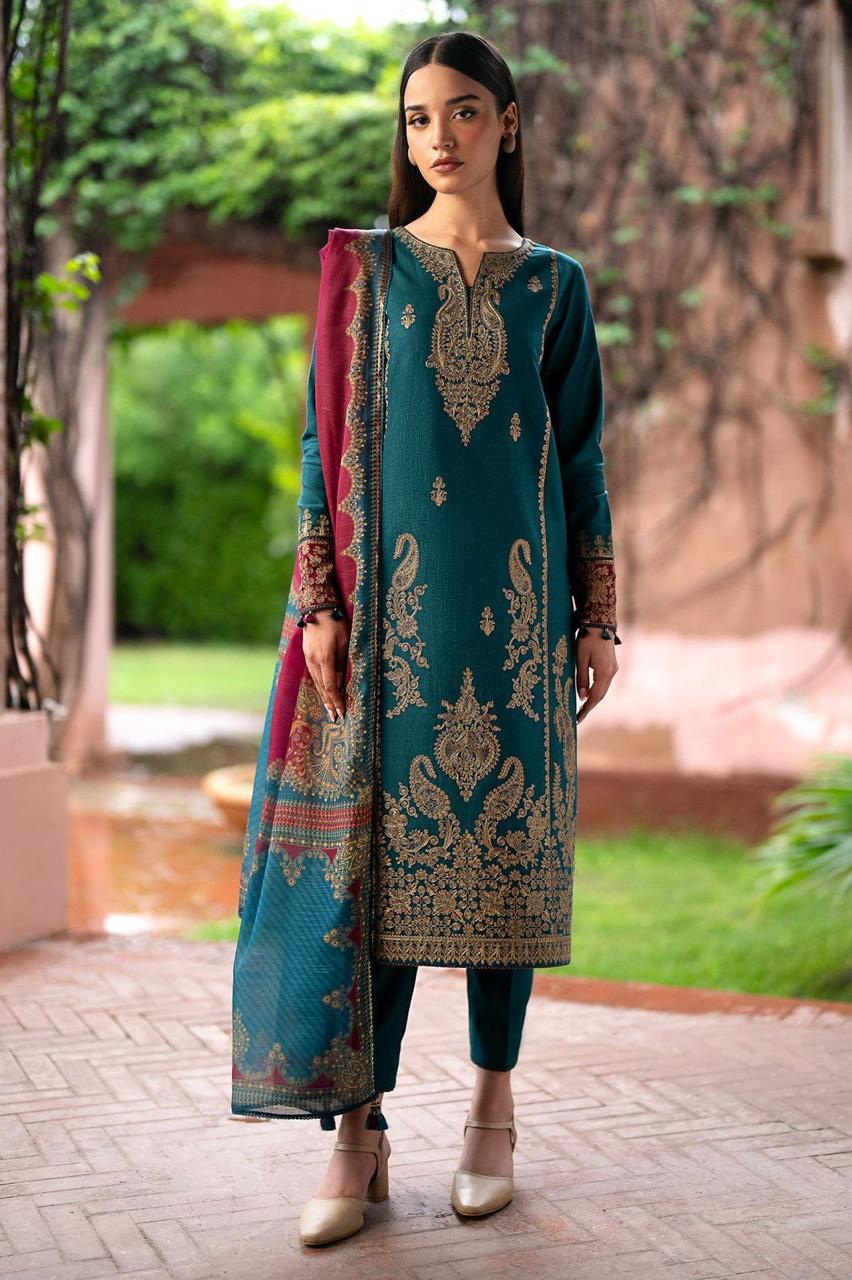 Jazmin 3Pc Embroidered Lawn Suit With Digital Printed Voil Dupatta