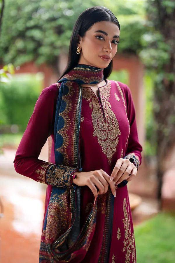 Jazmin 3Pc Embroidered Lawn Suit With Digital Printed Voil Dupatta