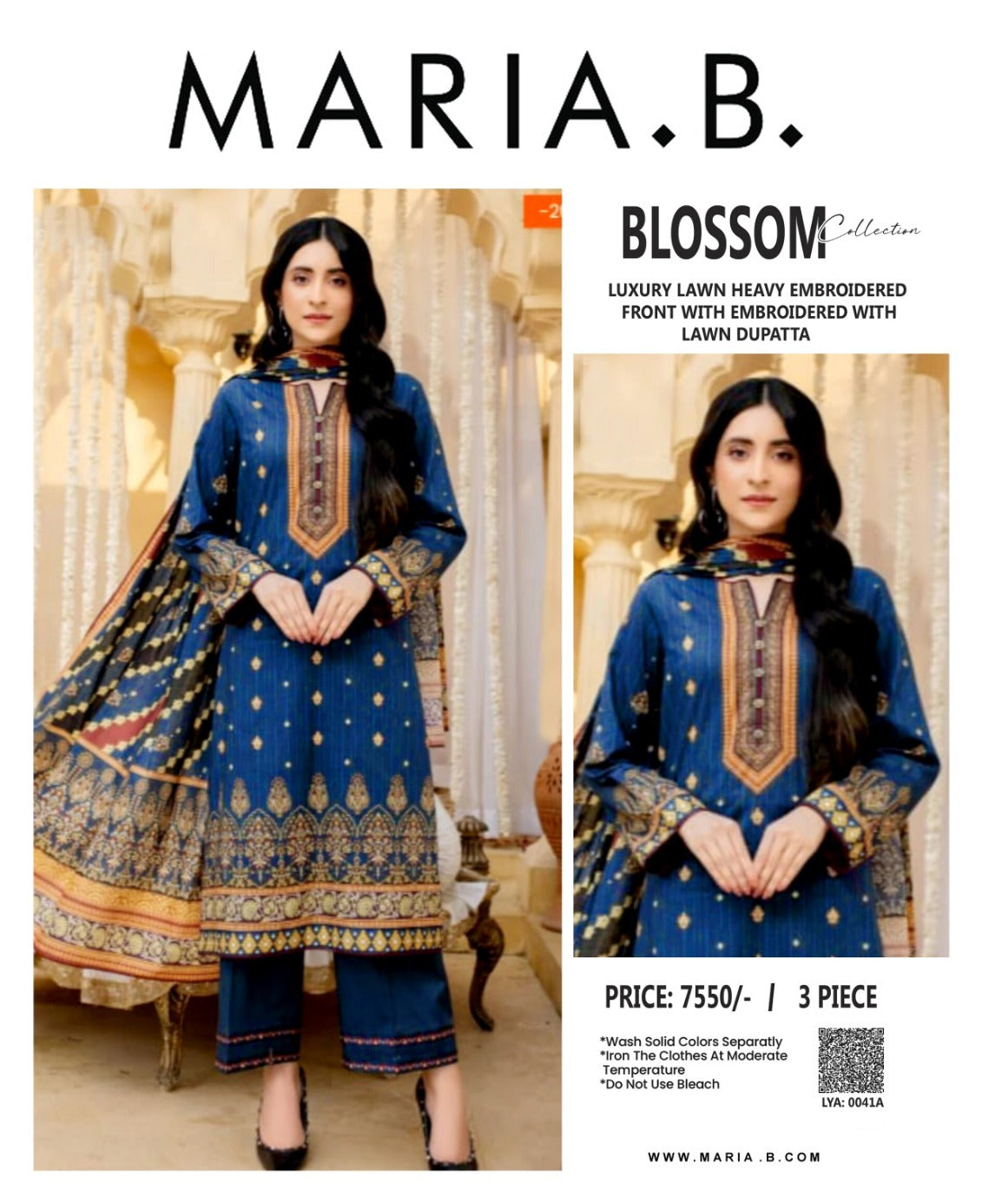 Maria B. 3Pc Printed Embroidered Lawn Suit With Digital Printed Lawn Dupatta