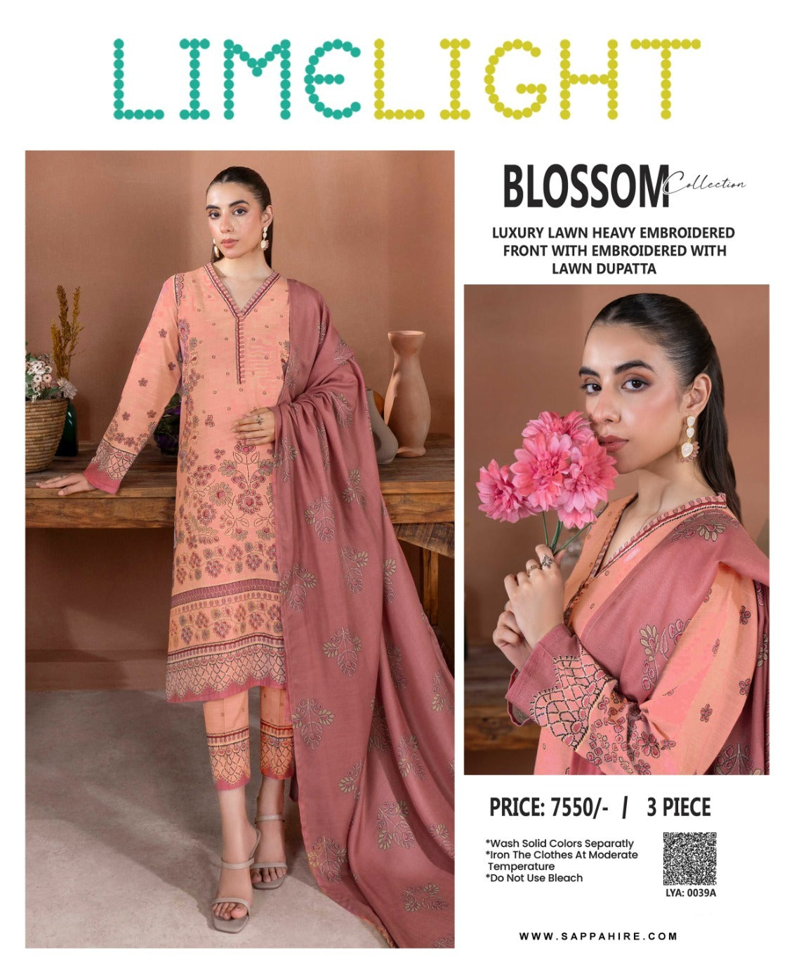 Limelight 3Pc Printed Embroidered Lawn Suit With Digital Printed Lawn Dupatta