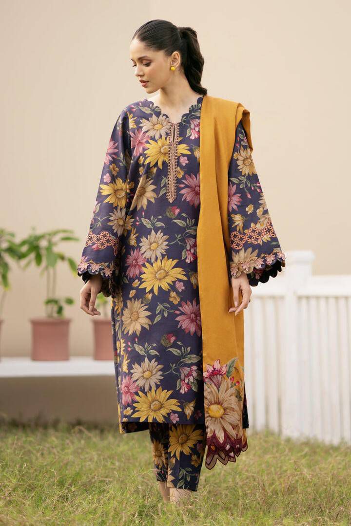 Baroque 3Pc Digital Printed Synthetic Bana Dora Lawn Suit With Digital Printed Voil Dupatta