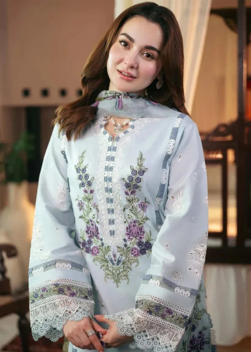 Qalamkar 3Pc Embroidered Lawn Suit With Printed Slub Dupatta