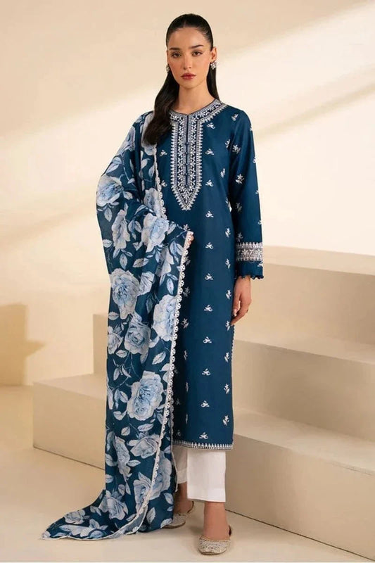Zara Shahjahan 3Pc Embroidered Lawn With Digital Printed Diamond Dupatta