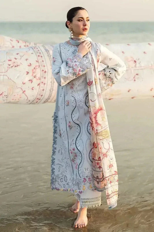 Qalamkar 3Pc Embroidered Lawn Suit With Printed Slub Dupatta