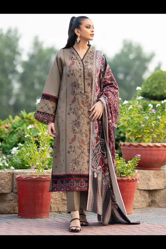 Bin Ilyas 3Pc Embroidered Lawn Suit With Jacquard Dupatta
