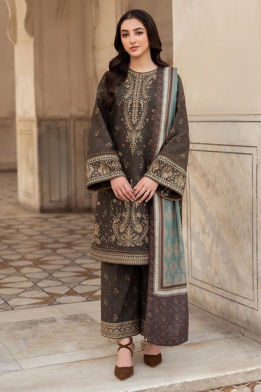 Jazmi 3Pc Embroidered Lawn Suit With Printed Slub Dupatta