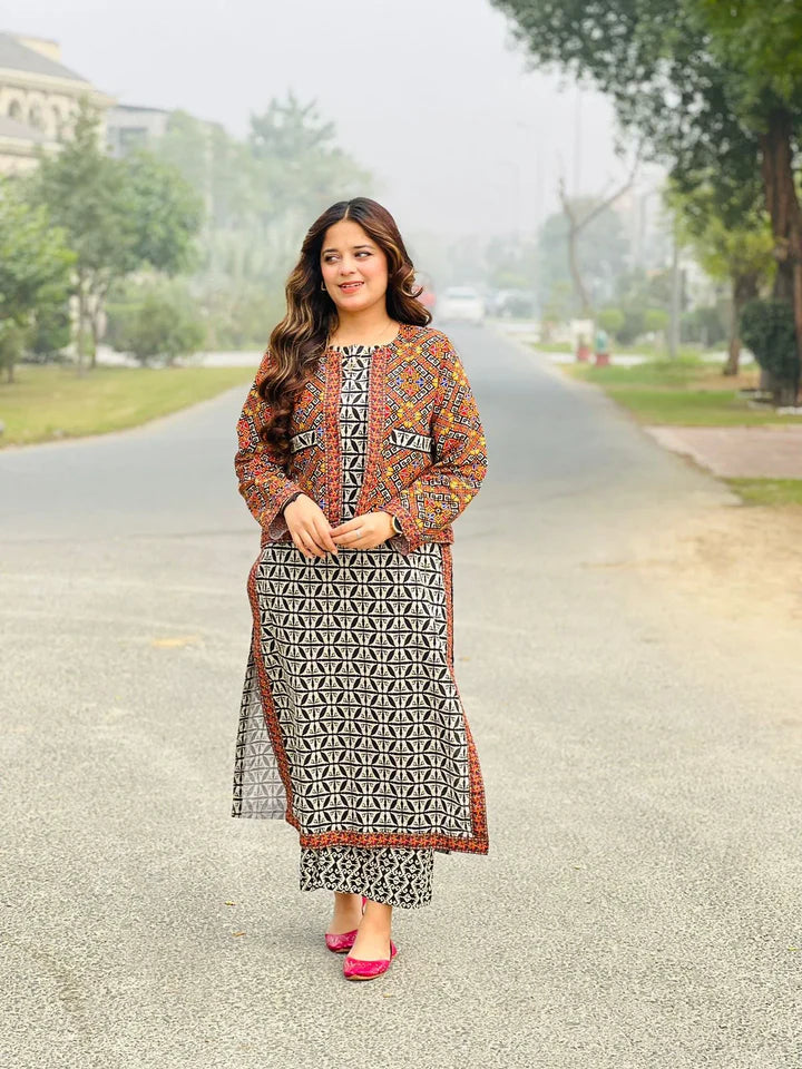 Baroque 3Pc Digital Printed Synthetic Bana Dora Lawn Suit With Digital Printed Voil Dupatta