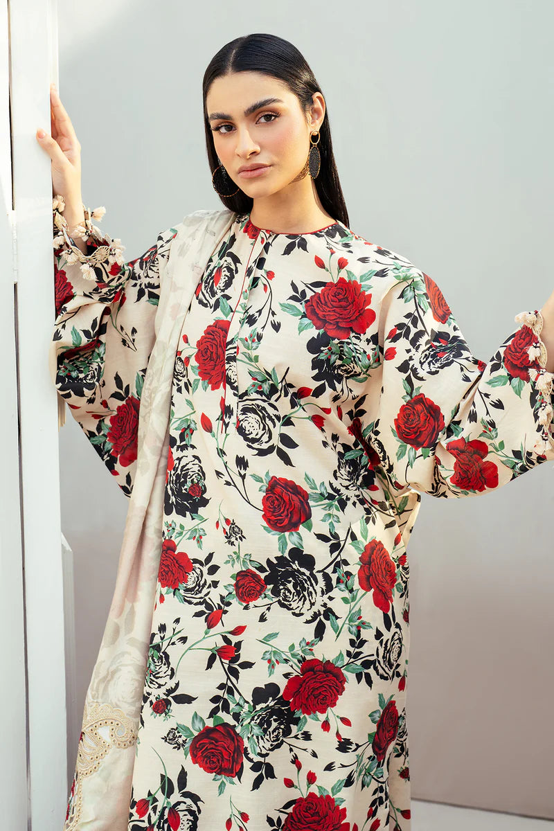Baroque 3Pc Digital Printed Synthetic Bana Dora Lawn Suit With Digital Printed Voil Dupatta