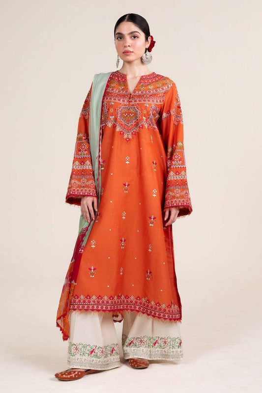 Zara Shahjahan 3Pc Embroidered Lawn With Digital Printed Slub Dupatta