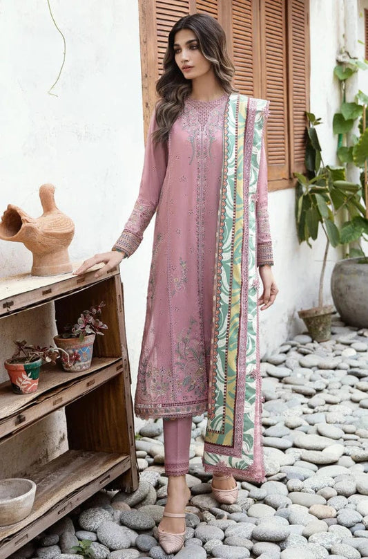 Jazmin 3Pc Embroidered Lawn Suit With Digital Printed Swiss Slub Dupatta