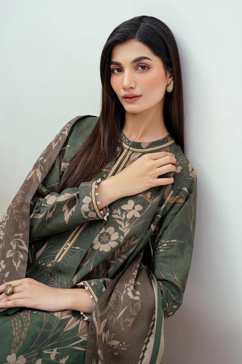 Baroque 3Pc Digital Printed Synthetic Bana Dora Lawn Suit With Digital Printed Voil Dupatta