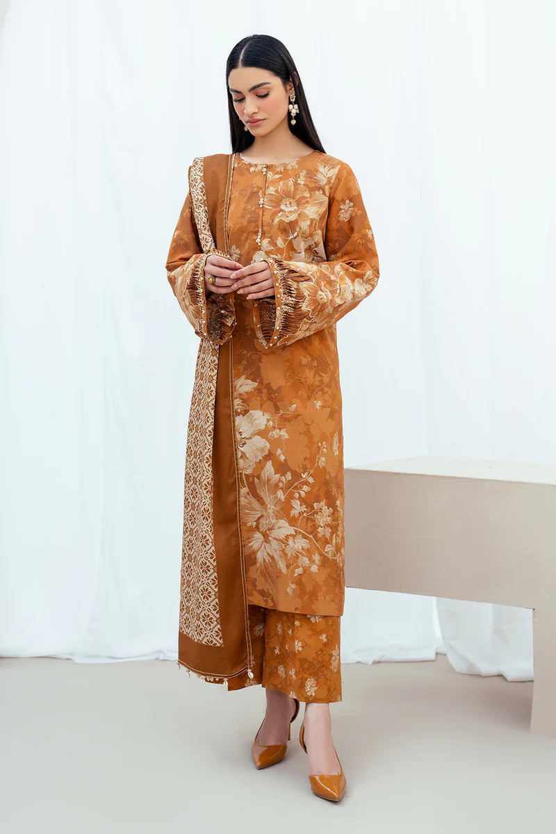 Baroque 3Pc Digital Printed Synthetic Bana Dora Lawn Suit With Digital Printed Voil Dupatta