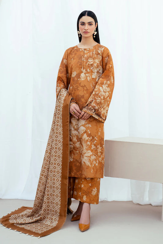 Baroque 3Pc Digital Printed Synthetic Bana Dora Lawn Suit With Digital Printed Voil Dupatta
