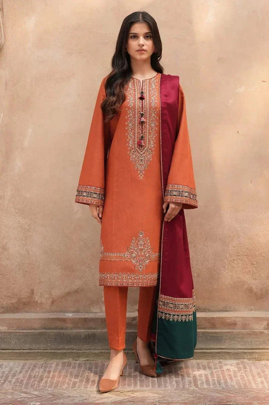 Zara Shahjahan 3Pc Embroidered Lawn Suit With Digital Printed Slub Dupatta
