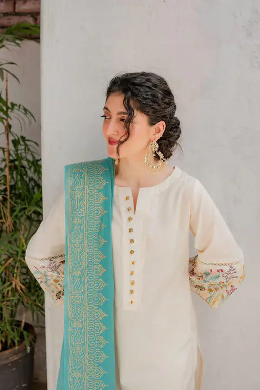 Asling 3Pc Embroidered Lawn Suit With Digital Printed Slub Dupatta