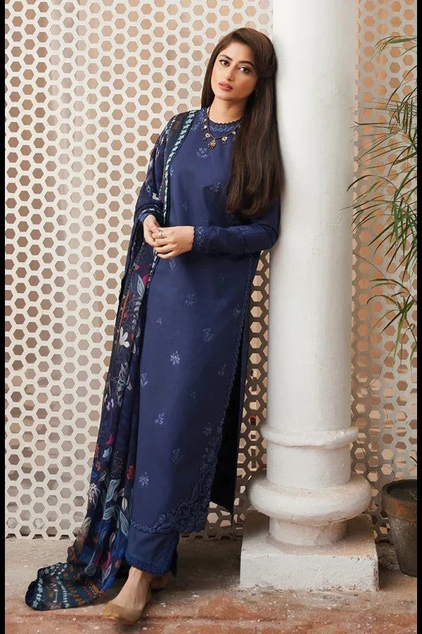 Afsaneh 3Pc Embroidered Lawn Suit With Digital Printed Voil Dupatta