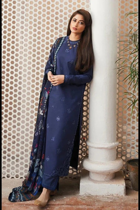 Afsaneh 3Pc Embroidered Lawn Suit With Digital Printed Voil Dupatta
