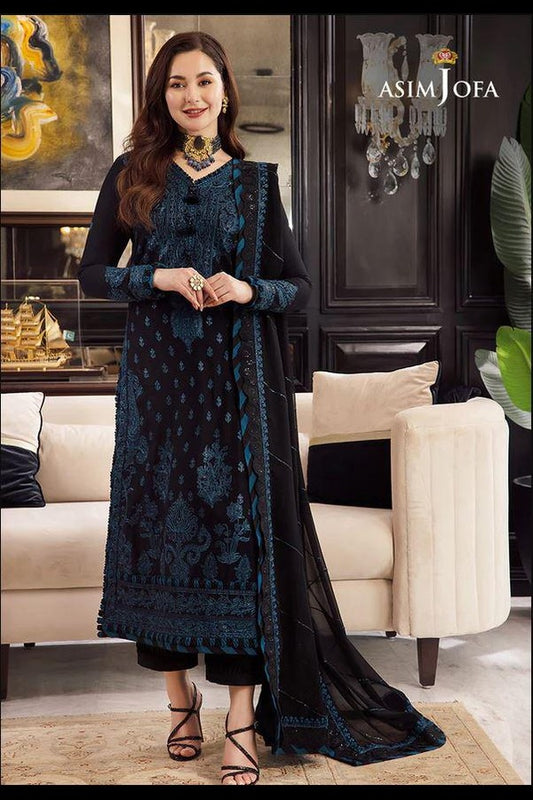 Asim Jofa 3Pc Embroidered Lawn Suit With Embroidered Chiffon Dupatta