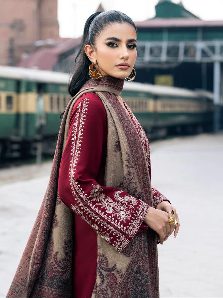 Zara Shahjahan 3Pc Embroidered Lawn Suit with Digital Printed Voil Dupatta