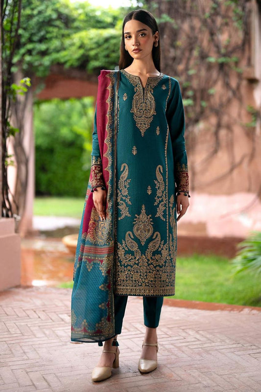 Jazmin 3Pc Embroidered Lawn Suit With Digital Printed Voil Dupatta
