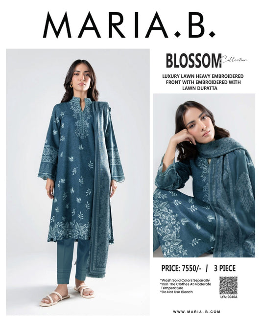 Maria B. 3Pc Printed Embroidered Lawn Suit With Digital Printed Lawn Dupatta