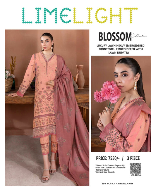 Limelight 3Pc Printed Embroidered Lawn Suit With Digital Printed Lawn Dupatta
