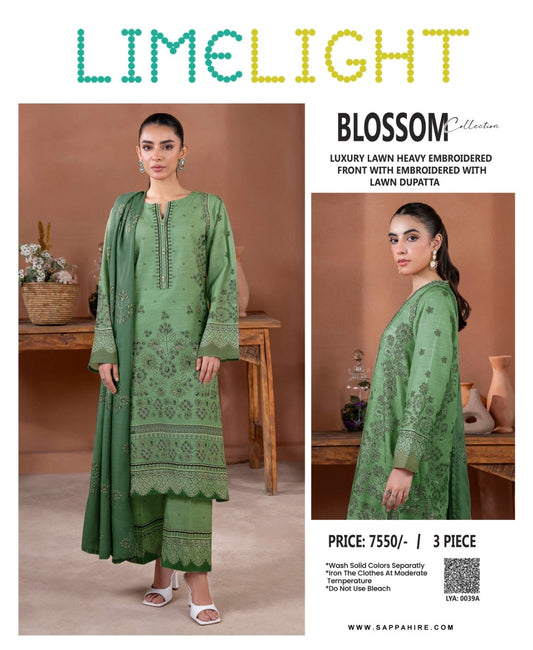 Limelight 3Pc Printed Embroidered Lawn Suit With Digital Printed Lawn Dupatta