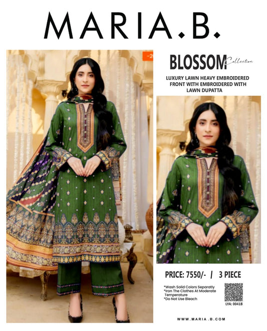 Maria B. 3Pc Printed Embroidered Lawn Suit With Digital Printed Lawn Dupatta