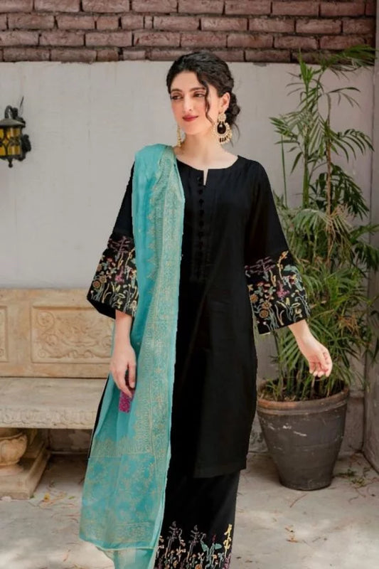Asling 3Pc Embroidered Lawn Suit With Digital Printed Slub Dupatta
