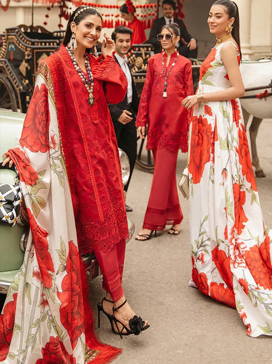 Mushq 3Pc Embroidered Lawn Suit With Printed Slub Dupatta