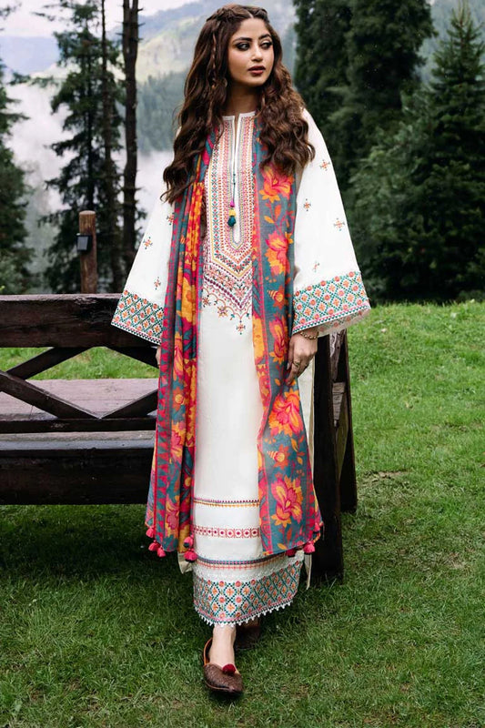 Sapphire 3Pc Embroidered Lawn Suit With Digital Printed Voil Dupatta