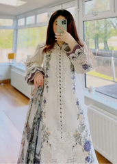 Qalamkar 3Pc Embroidered Lawn Suit With Khaadi Slub Dupatta