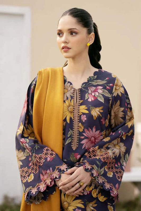 Baroque 3Pc Digital Printed Synthetic Bana Dora Lawn Suit With Digital Printed Voil Dupatta