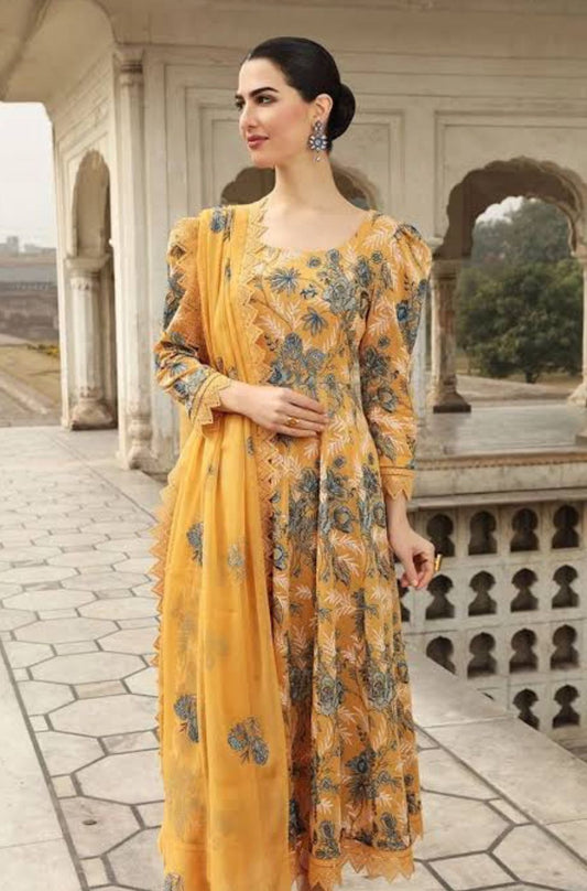 Bareeze 3Pc Embroidered Lawn Suit With Embroidered Chiffon Dupatta