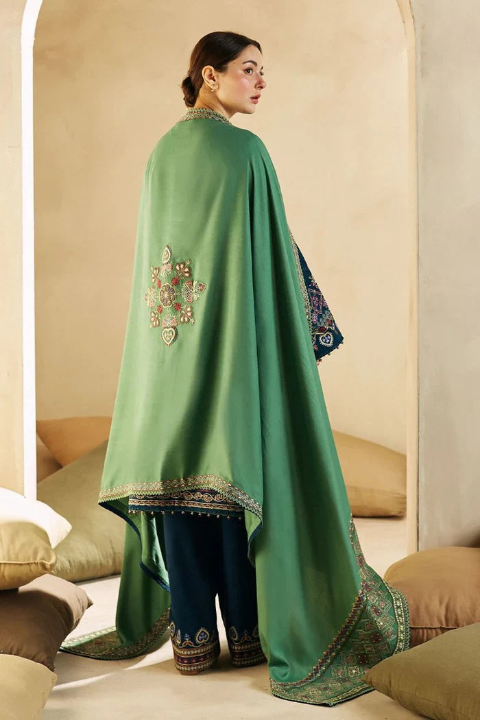 Zara Shahjahan 3Pc Dhanak Embroidered Suit With Dhanak Embroidered Shawl