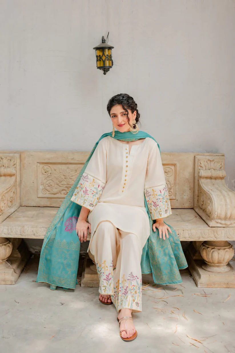 Asling 3Pc Embroidered Lawn Suit With Digital Printed Slub Dupatta