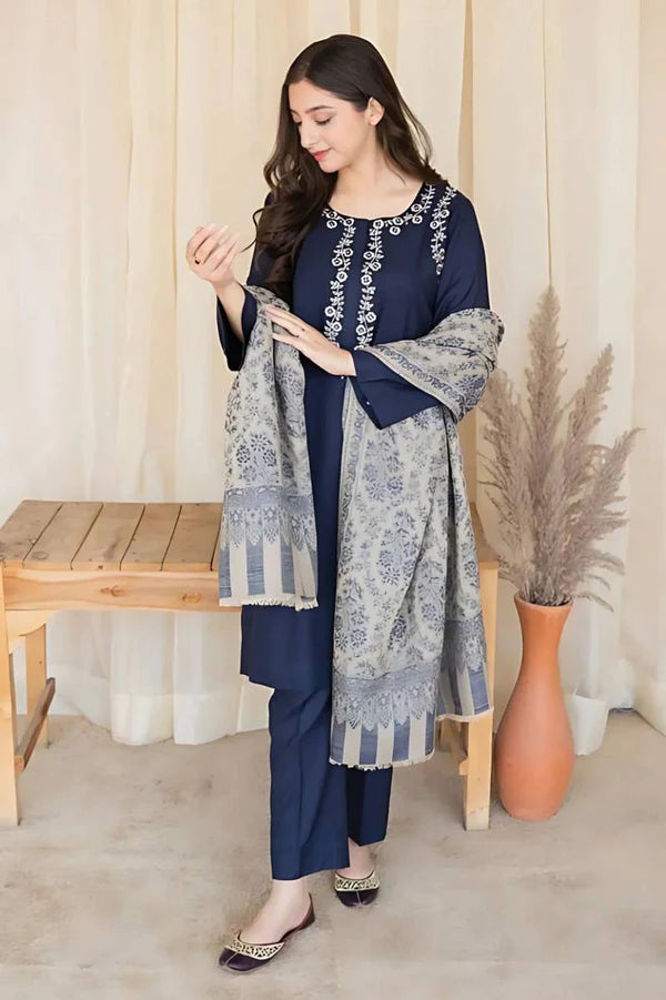 Asling 3Pc Embroidered Lawn Suit With Digital Printed Slub Dupatta