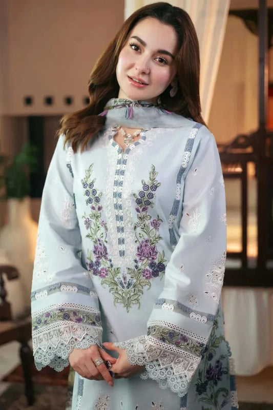 Qalamkar 3Pc Embroidered Lawn Suit With Printed Slub Dupatta